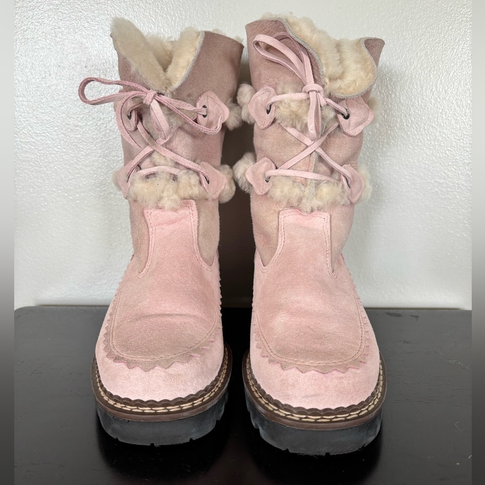 Vintage Blondo Shearling Boots Womens 6B Light Pink Sheepskin Leather Winter - Picture 3 of 14